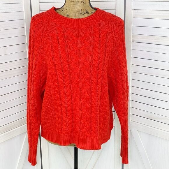Aerie Cable Knit Crewneck Crop Sweater Red Small - Picture 1 of 13